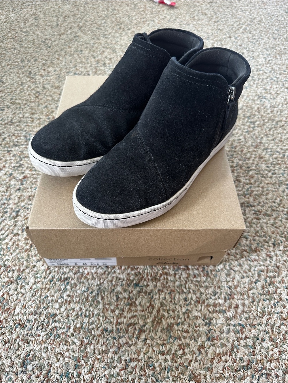 Clarks Black Suede Wedge Sneaker Booties